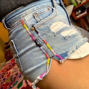 Boho shorts with rainbow embroidery 🌈